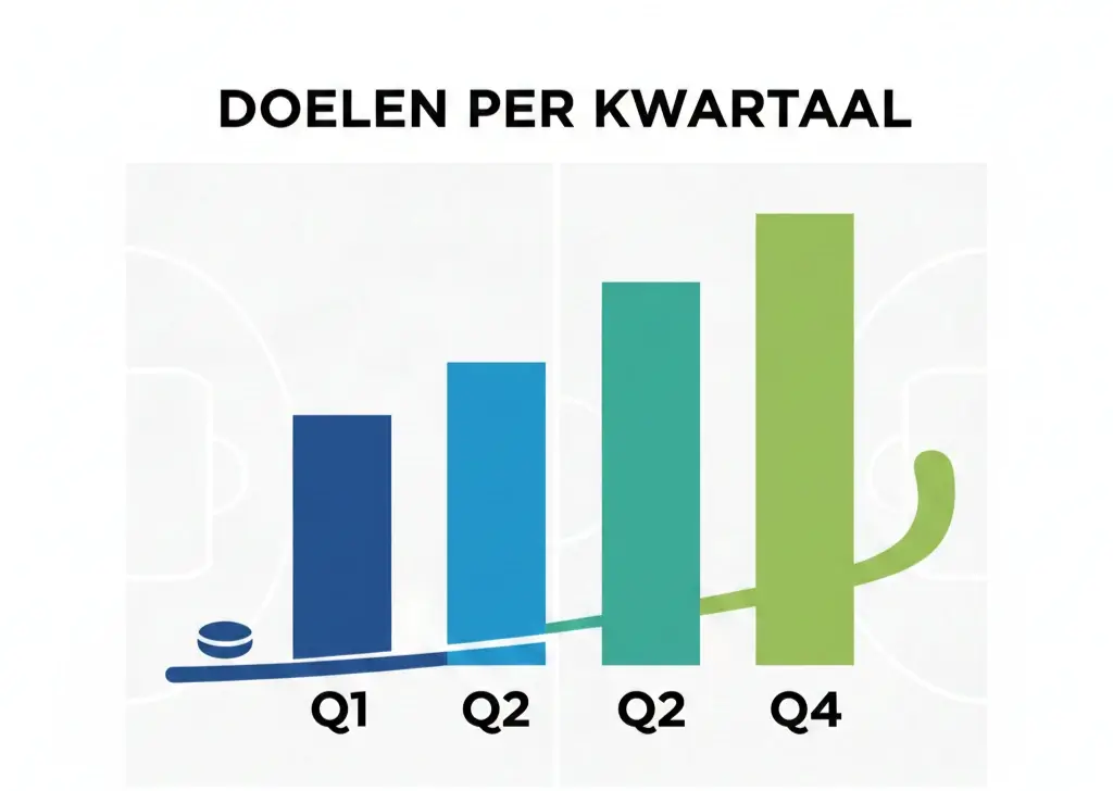Grafiek met doelpuntenstatistieken per kwart in hockeywedstrijden
