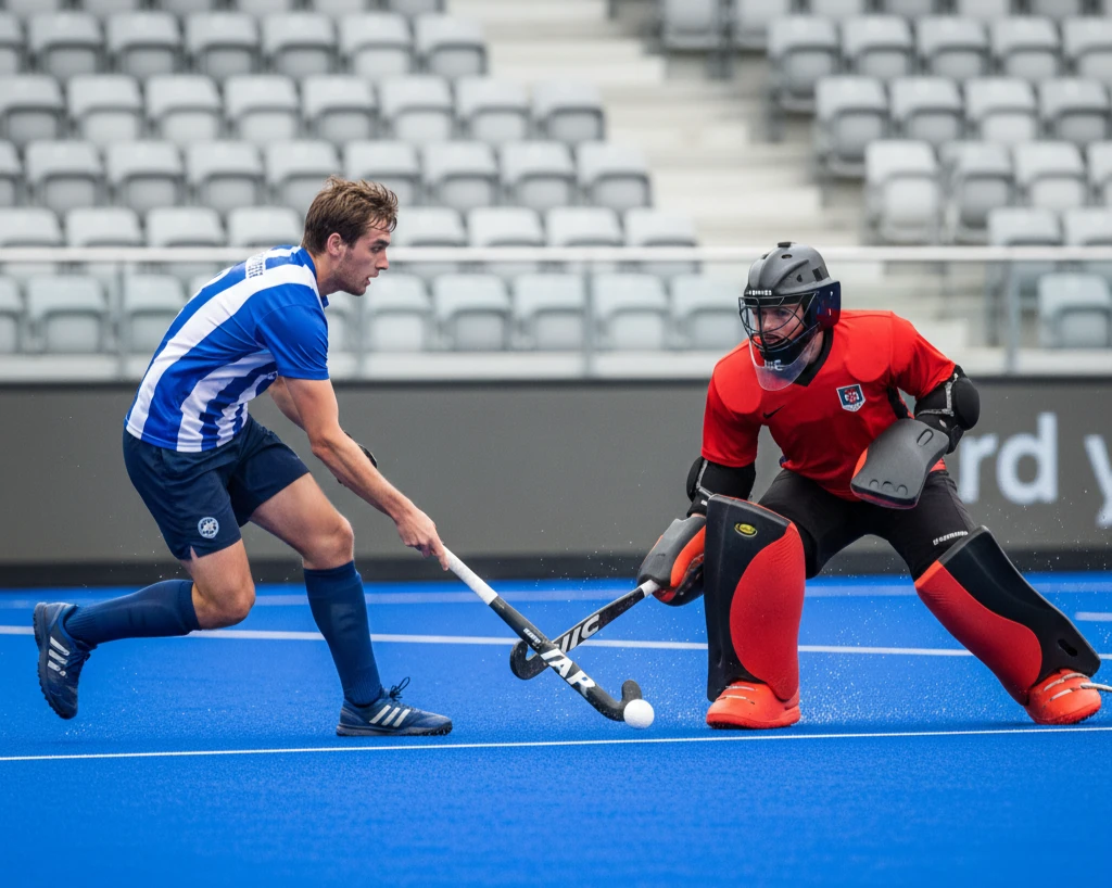 Spannend shoot-out moment bij hockey met aanvaller tegenover keeper