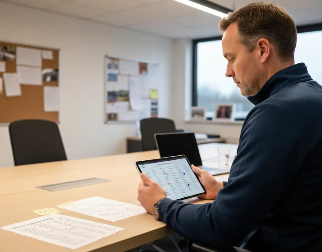 Hockeycoach analyseert wedstrijdformulier en teamstatistieken op tablet