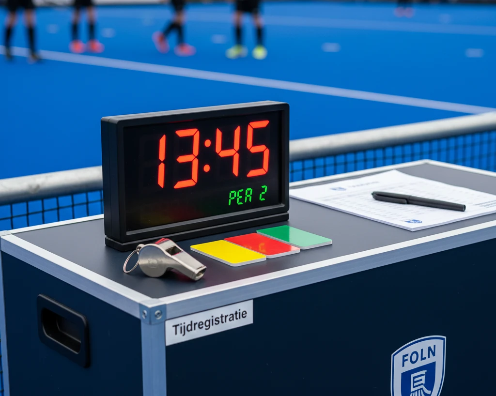 Close-up van digitale hockeyklok die zuivere speeltijd toont tijdens wedstrijd