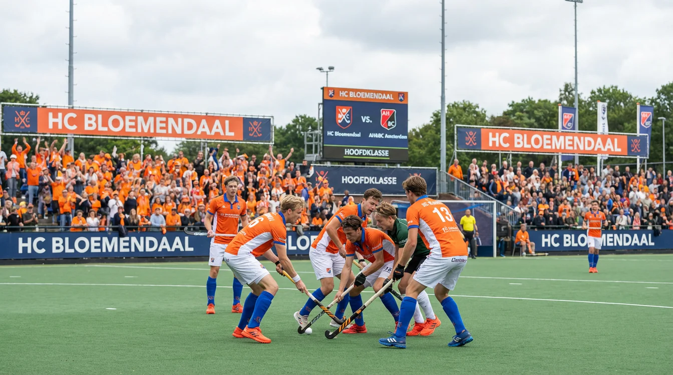 HC Bloemendaal in actie tijdens Hoofdklasse wedstrijd