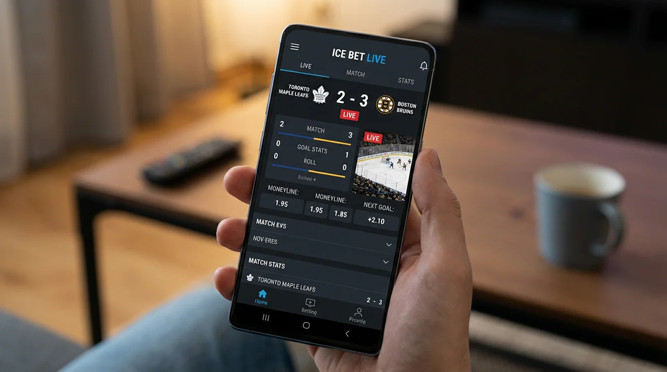 Smartphone scherm met live hockey wedden interface