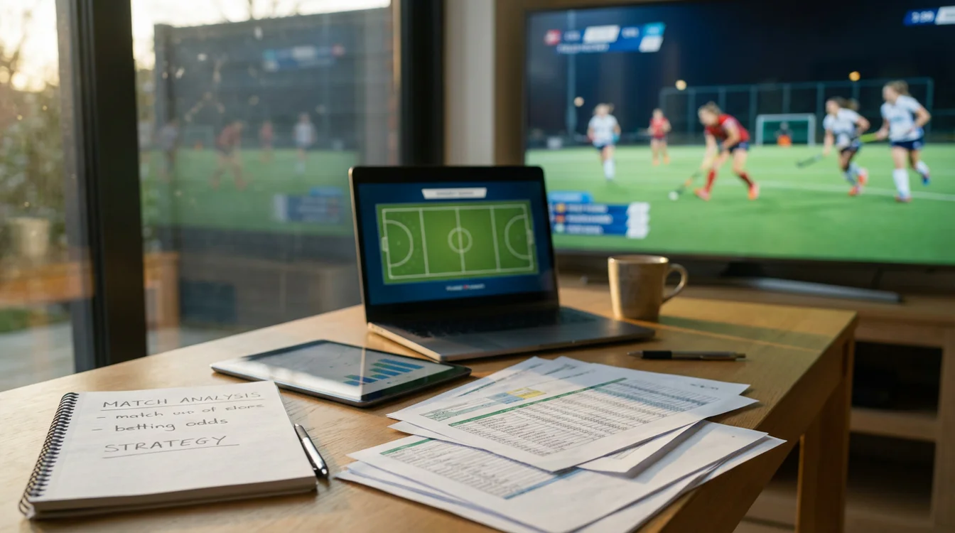 Hockeywedstrijd op de achtergrond met planning documenten op voorgrond