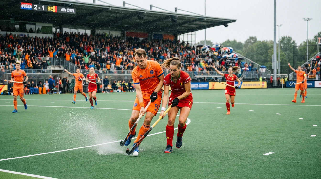 Intensieve actie tijdens Nederland België hockeyduel