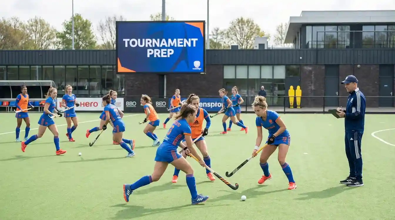 Hockeyspelers tijdens training in voorbereiding op groot toernooi