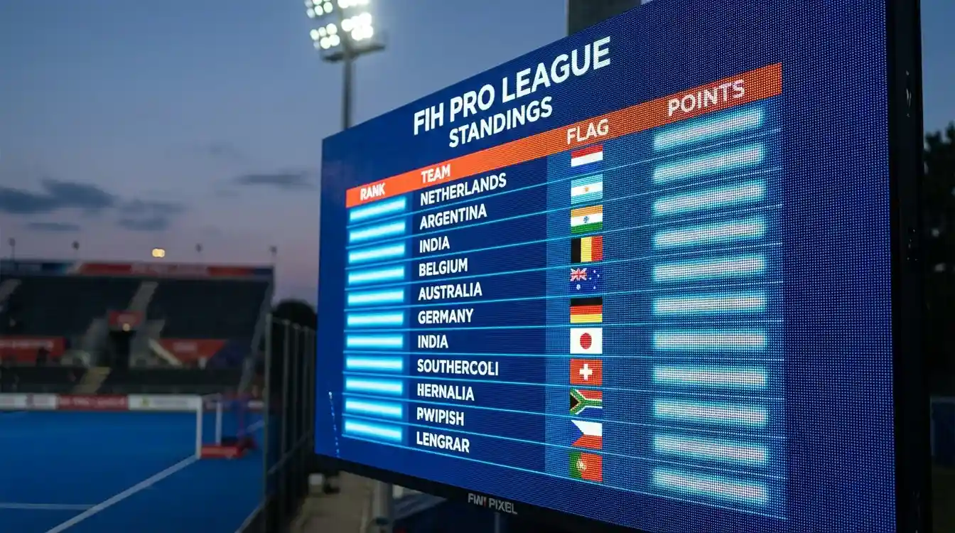 Digitaal scorebord met Pro League klassement en teamlogo's